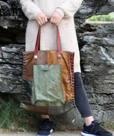 Retro Handmade Contrasting Color Large Capacity Cowhide Single Satchel Bags